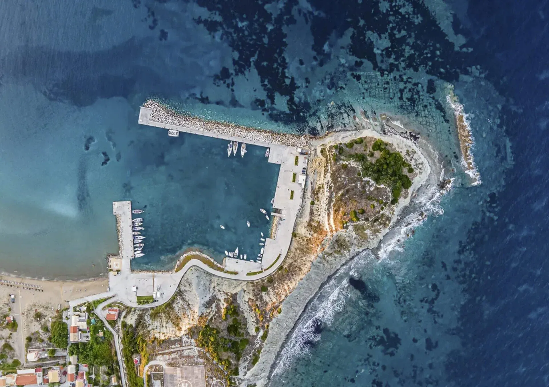 The new port at Erikoussa, with small boats alongside